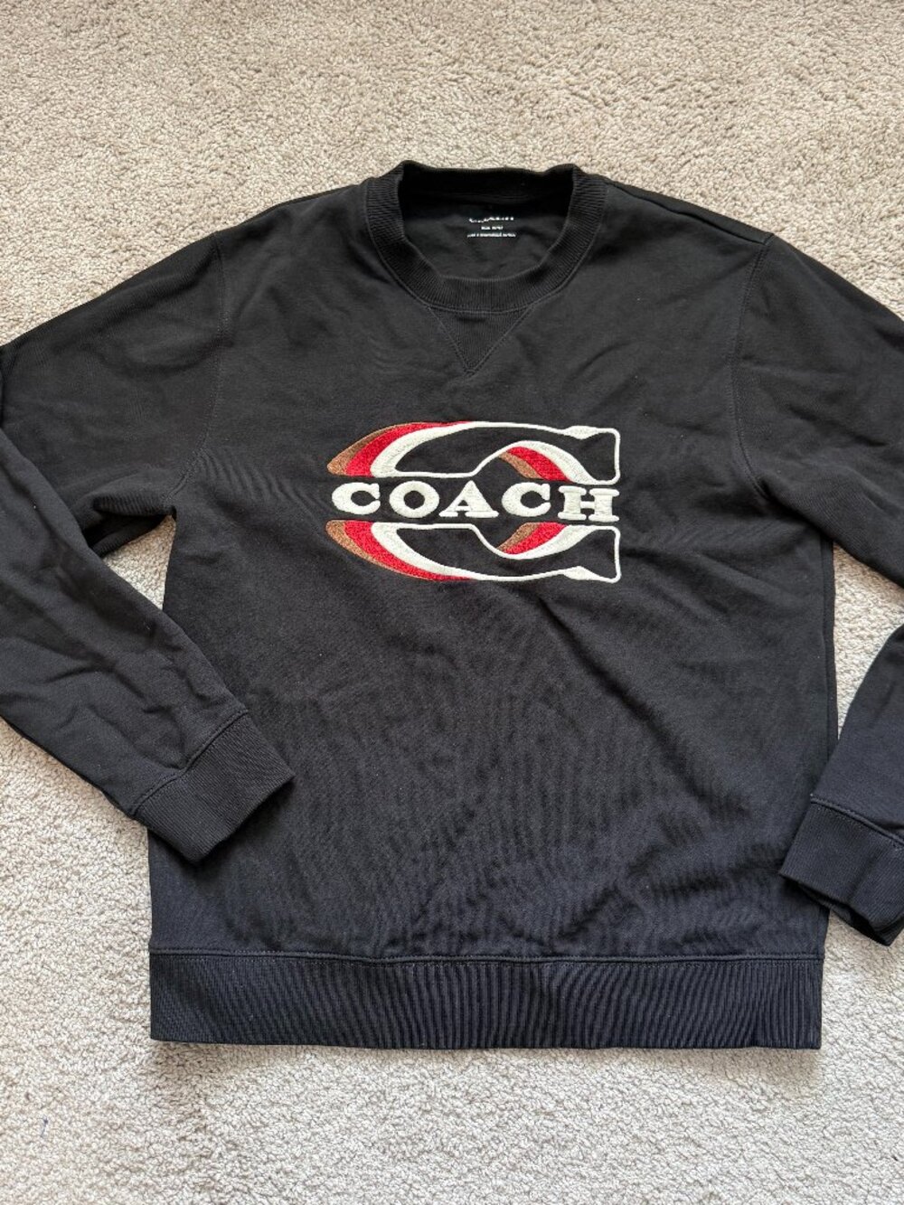 Coach CE343 Small Black Embroidered Logo Crewneck Sweatshirt Y2K Streetwear 4365